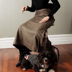Vintage high waist long skirt 100% wool brown tan